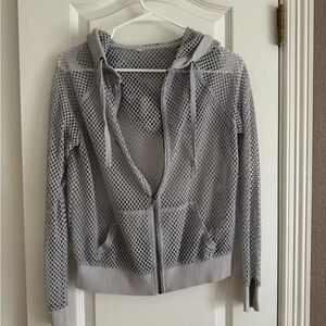 Gray Mesh Zip-Up Hoodie